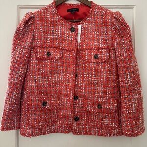 Ann Taylor Orang/Red and White Tweed Blazer